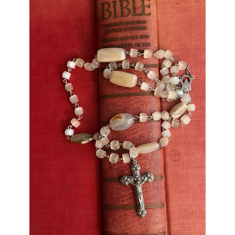 Light of Grace Handmade Agate Rosary, White Catholic Prayer Beads